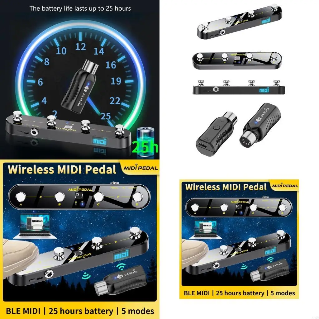 

Wireless MIDI Foot Controller with Receiver Intuitive Operations Low Latency A70D