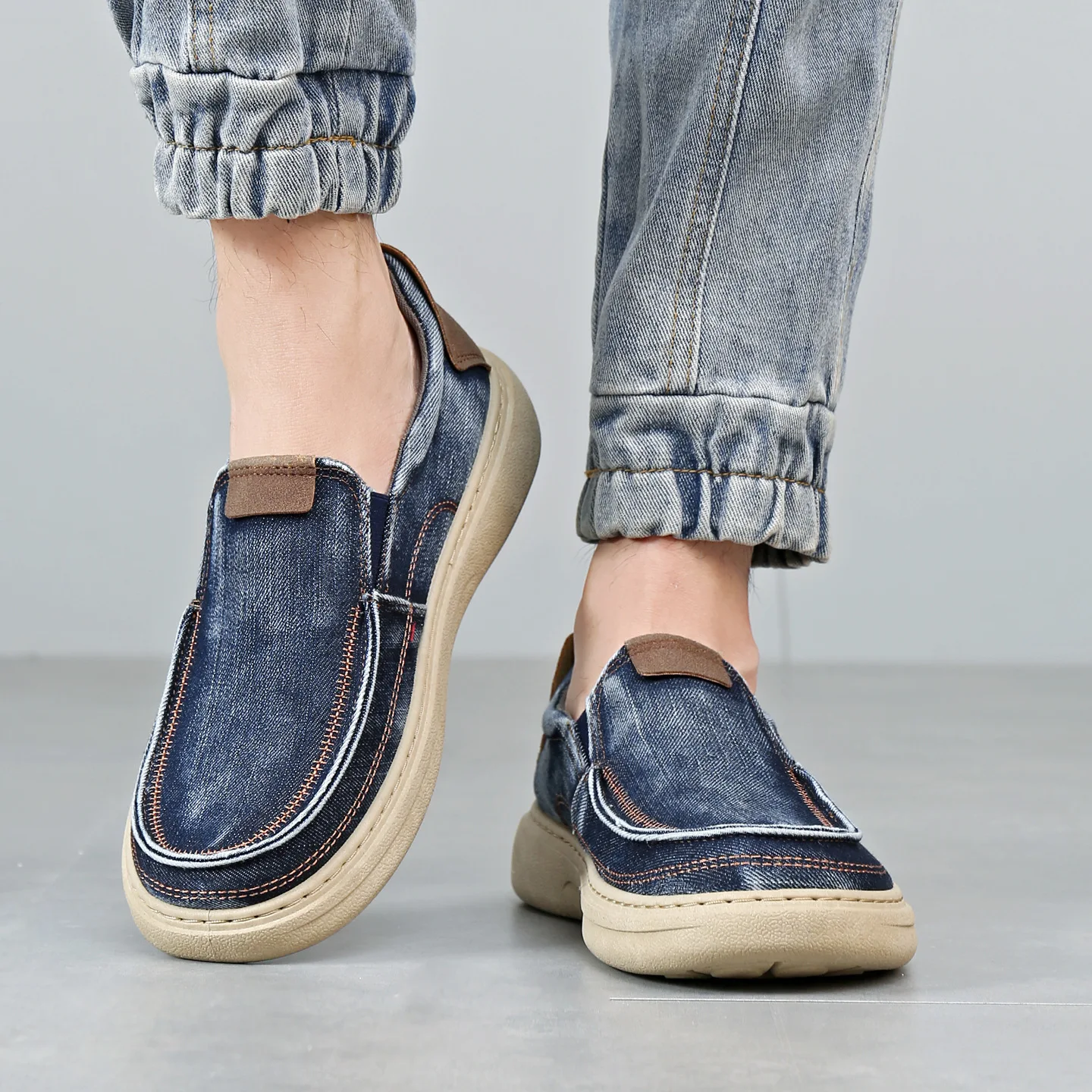 Shoes men's one-pedal dad shoes wear-resistant breathable soft-soled single shoes denim surface casual style versatile men shoes