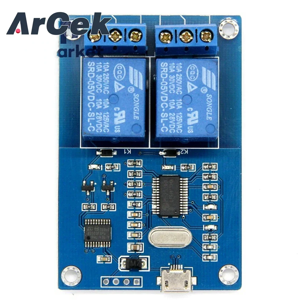 MICRO USB Relay Module 5v 2 Channel Relay Module, Relay Control Panel with Indicator 2way Relay Output Usb Interface
