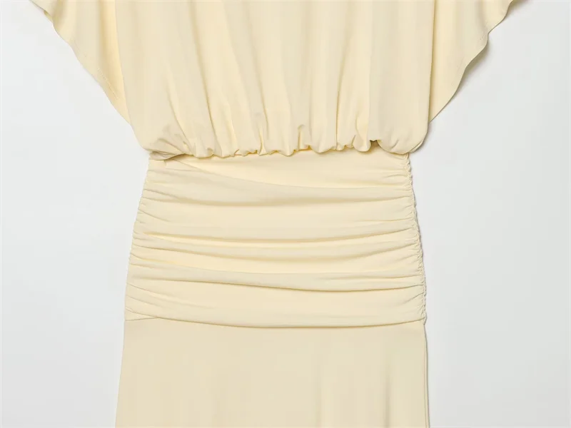 Women's Dress 2026 Summer New Style Solid Color Short Sleeve Ruffle Decor Midi Maxi Dress Elegant and Gentle Romantic