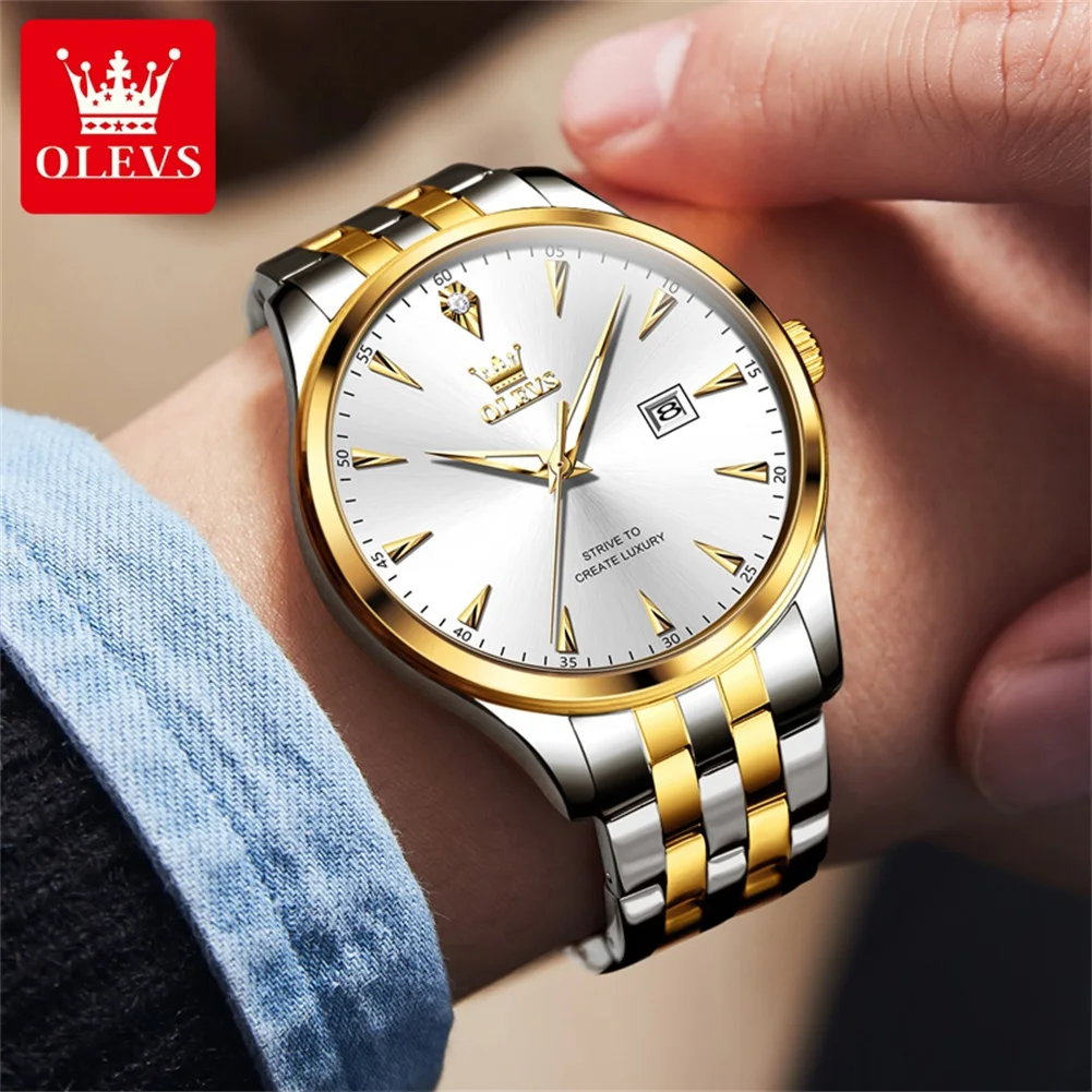 OLEVS Brand Fashion Quartz Watch Men Luxury Stainless Steel Waterproof Luminous Week Date Business Mens Watches Reloj Hombre