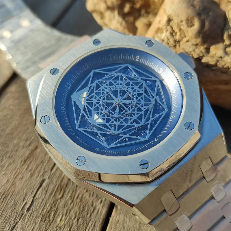 

Мужские автоматические механические часы 43 мм, стальной ремешок, механизм Meyoda 8215, мужские деловые светящиеся водонепроницаемые спортивные часы