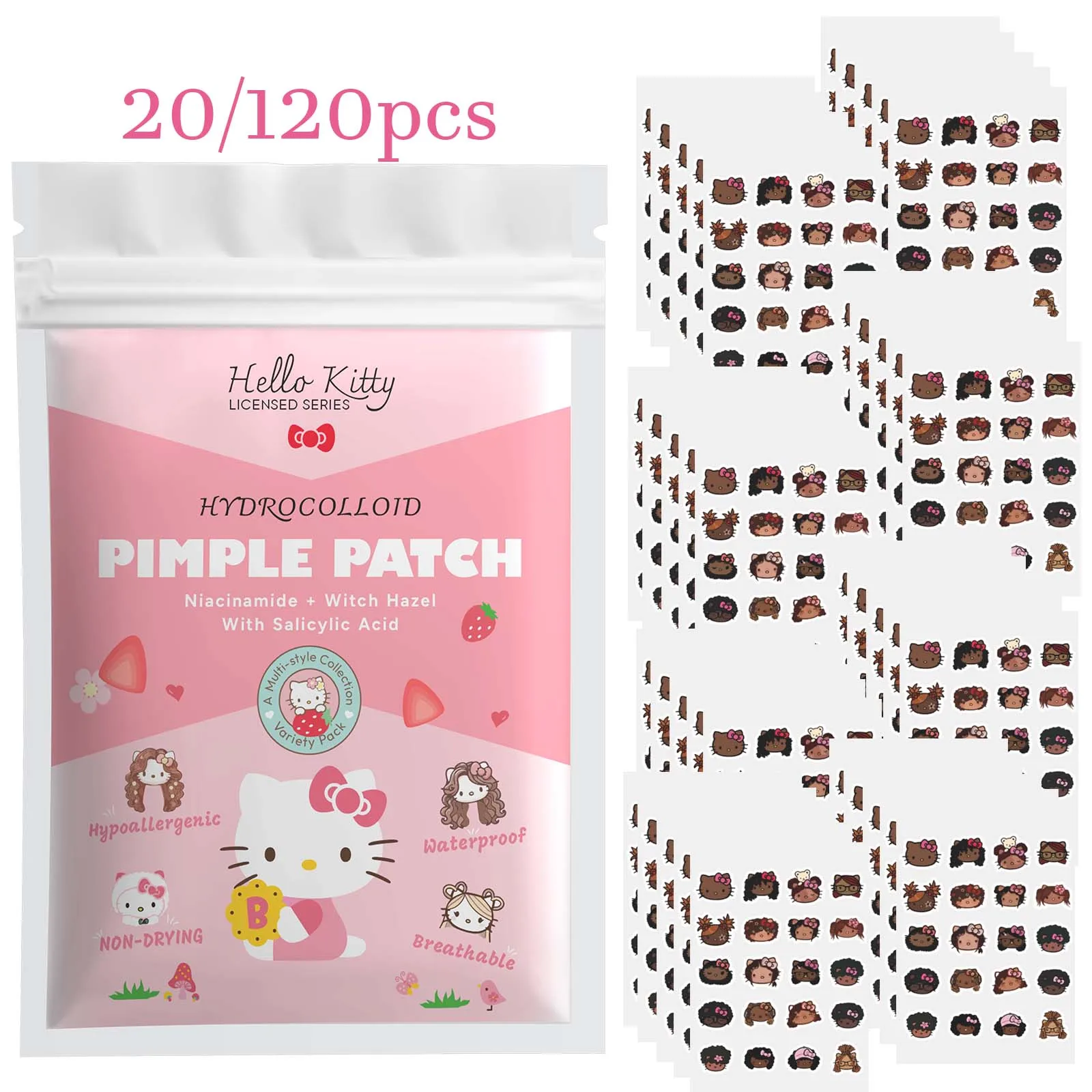 20/120PCS Sanrio Hello Kitty Hydrogel Spot Patches Salicylic Acid Centella Cover Blemishes Invisible
