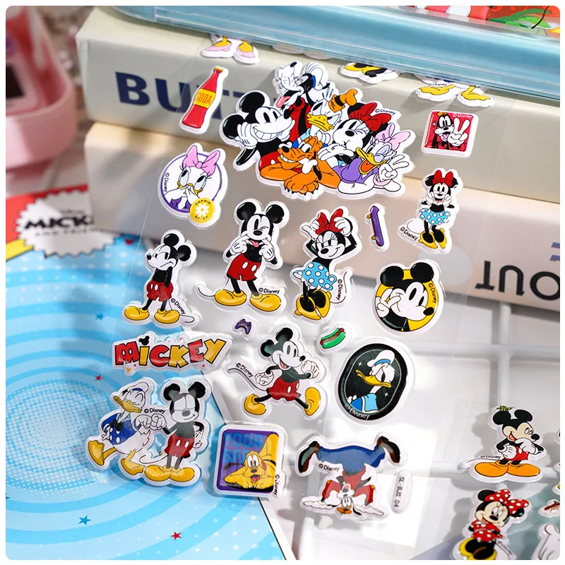 

4Pcs Disney Mickey Stickers Pvc Waterproof 3D Bubble Sticker Girl Diy Phone Case Hand Account Book Decoration Sticker Toy