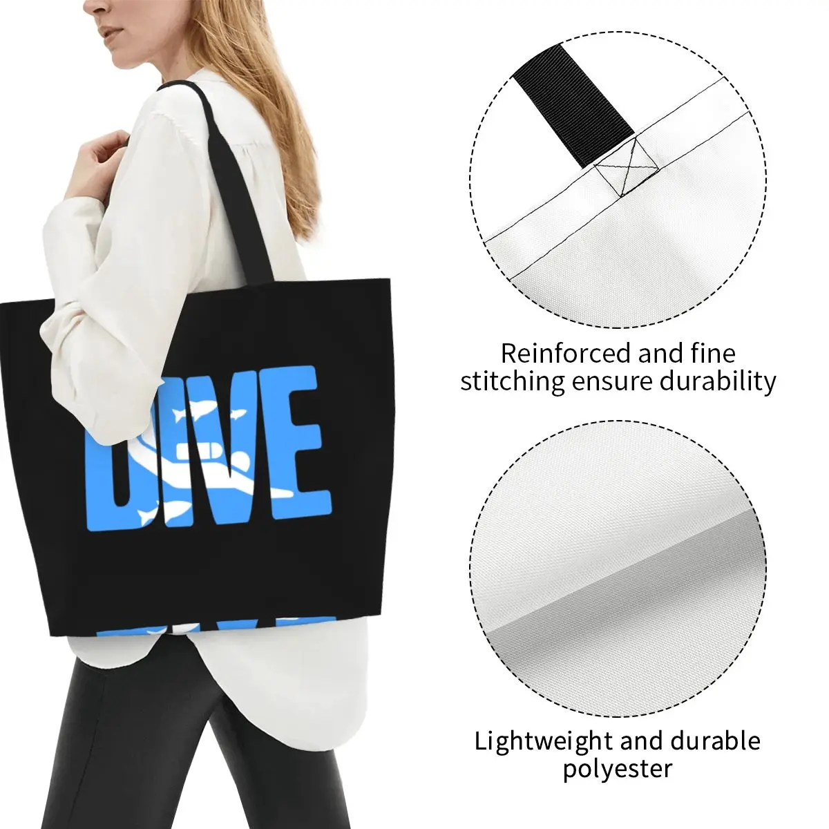 Ocean Scuba Diver Groceries Shopping Bag Funny Printing Canvas Shopper Tote Shoulder Bag Large Capacity Washable Handbag