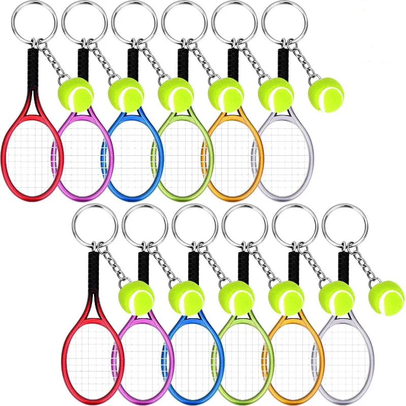 

6Pcs Simulation Threading Tennis Racket Keychain, Tennis Pendant, Creative Gift, Sports Key, Souvenir Accessories