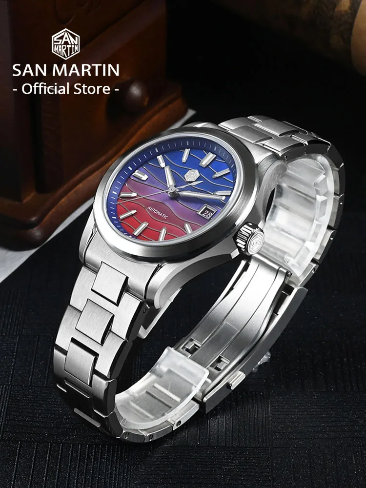 นาฬิกาข้อมือผู้ชาย San Martin รุ่นใหม่ ขนาด 39 มม. หน้าปัดไล่เฉดสี MOP พร้อมกลไกอัตโนมัติ Miyota 9015 กันน้ำลึก 100 เมตร รุ่น SN0150