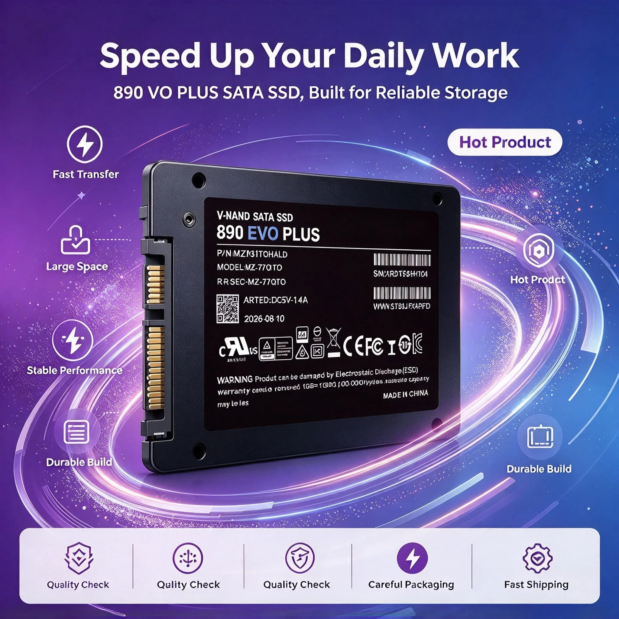 890evo PLUS 2.5-Inch SATA3 SSD MLC Solid State Disk 500GB 2TB Storage for Laptop Desktop PC System Upgrade Media Game File Stora