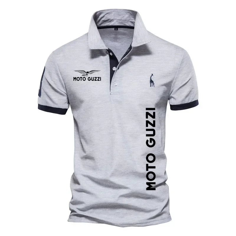 2024 Fashion casual POLO Shirt moto guzzi print Summer Cotton Breathable high-end Business short sleeve sports men's golf shirt