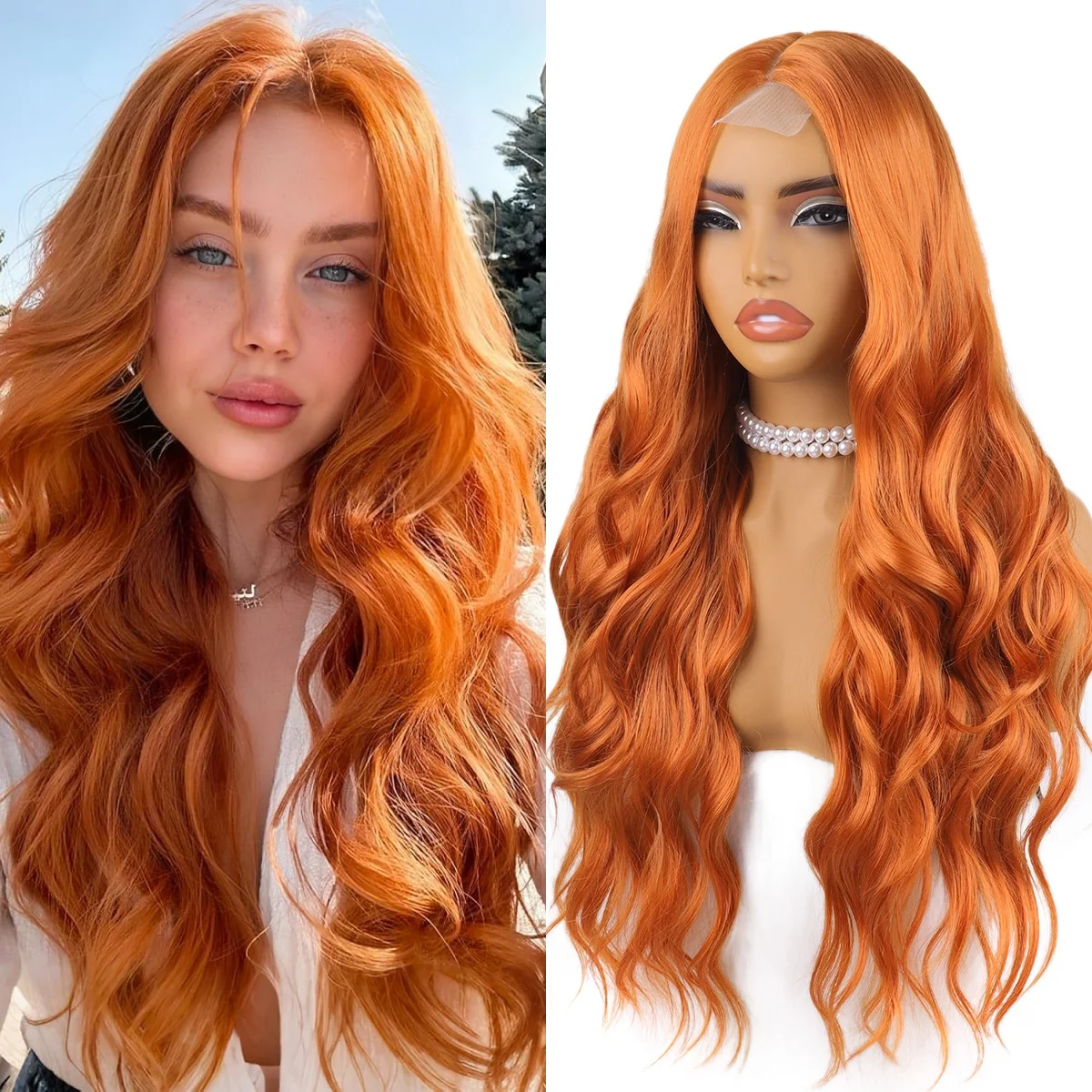Curly Long Synthetic Hair Orange Wig Hairpiece Party Hair Cosplay Wigs for Women Christmas Daily Natural Hair Heat Resistant