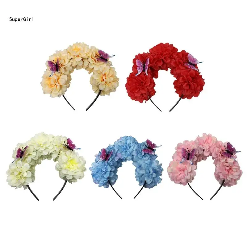 Colorful Flower Hairband for Photography Realistic Flower Headband for Girl Trend Model Show Wedding Party Jewelry J78E