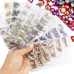 Crystal AB Mix Size Flat Back Glass Beads Non Hotfix Rhinestones Shiny Nail Charms Decorations Supplies Crystals For DIY Crafts