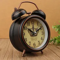 Home Vintage Night Light Alarm Clock European Retro Metal Alarm Clock Bedside Mute Needle Table Clock Gets Bed Ringing Bell