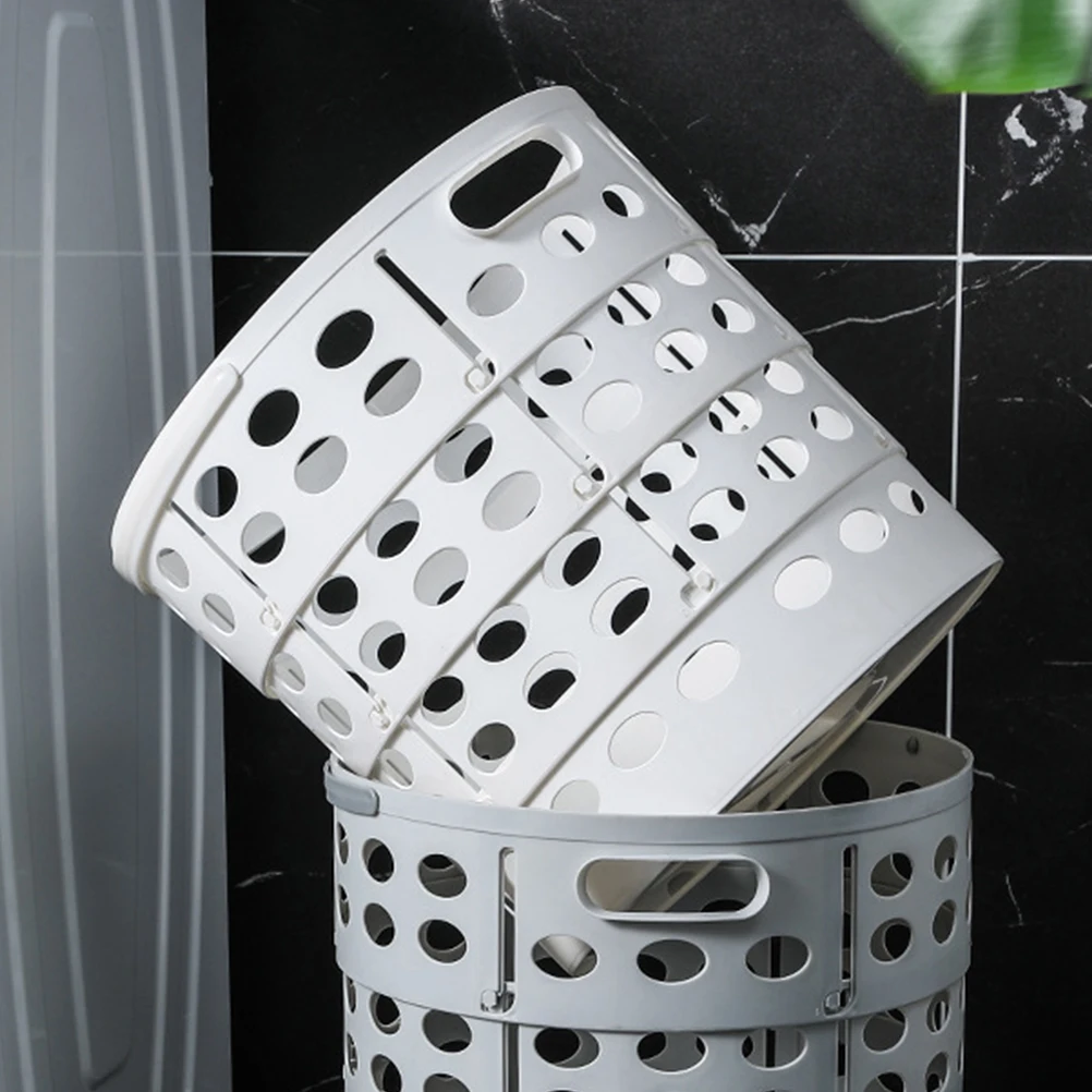 

1pc Foldable Laundry Collapsible Large Capacity Pp Material Handles Space Saving Hollow Design For Bathroom Clothes Organizer