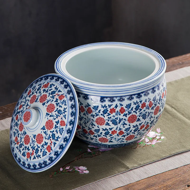 Blue and White Flower Storage Jars for Food Chinese Retro Ceramic Jar with Lid Canister Kitchen Organizer and Storage Container