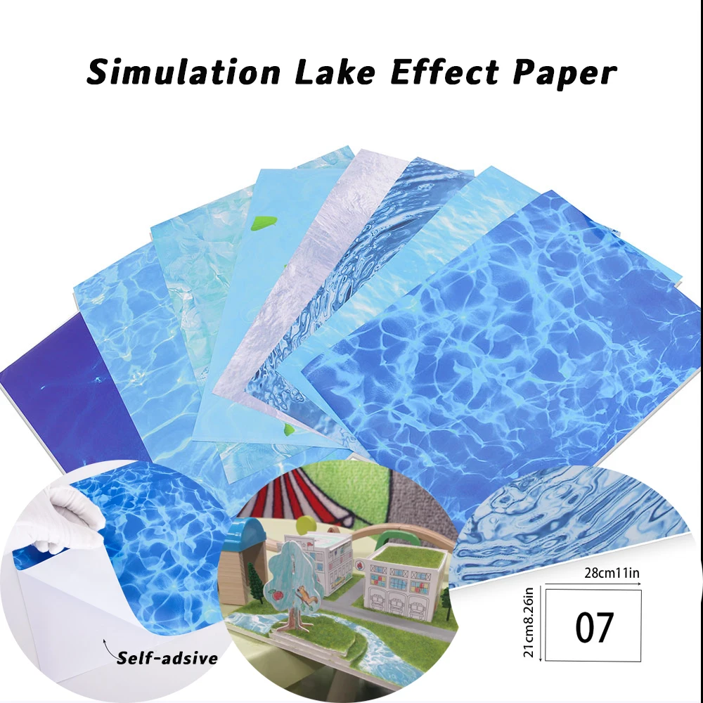 21*28cm DIY Self-adhesive Simulation Lake Effect Paper Outdoor Swimming Pool Building Layout Garden Decoration for Diorama 1pc