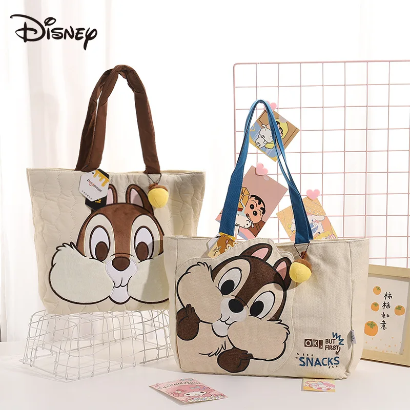 

Disney Qiqi Drum Cheek Nuts Large Capacity Cute Printed Female Student Shoulder Bag Cute Canvas Bag Handbag Cartoon Shopping Bag