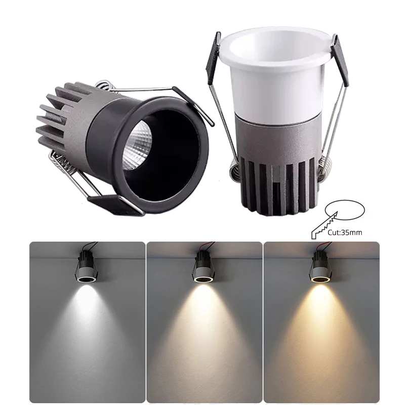 

Mini Deep Anti Glare LED Spot Downlights COB 3W 5W Cutout 35mm Recessed Dimmable 3W 5W CRI90 Ceiling Spot Bulbs Background Lamps