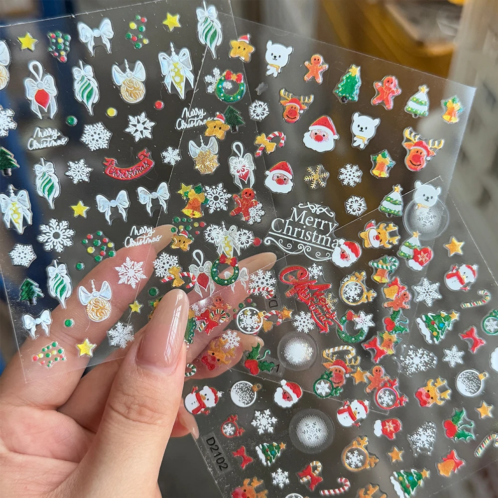 

5D Santa Claus Christmas Nail Stickers Snowflakes Bowknot Christmas tree Nail Decals 2025 Winter Xmas Manicure Slider Supplies#$