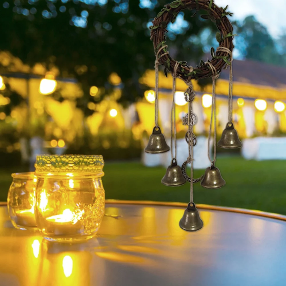 Handmade แม่มด Bell ทอลมระฆังประตูแขวนแม่มดหวายกัญชาเชือก Vintage Porch ประตู Bells สำหรับ Porch,สวน