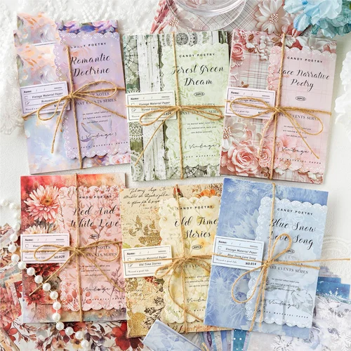 Imagen 1 del producto Carta de flores serie aprobada Vintage encaje flor mariposa paisaje Material papel creativo DIY diario basura Collage papelería