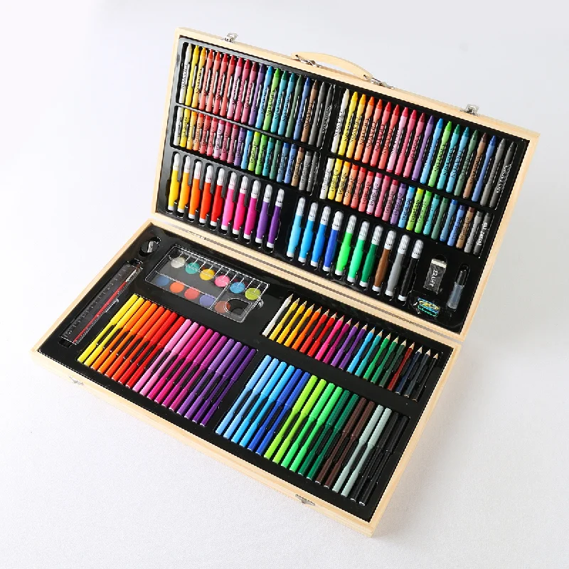 

180pcs Wooden Box Brush Set Children S Watercolor Pen Crayon DIY Kit For Graphic Art Gift