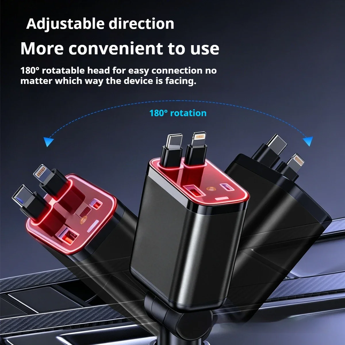 Starry‑Sky Projection Car Fast Charger,4‑in‑1 Retractable Cable Cigarette Lighter Adapter For IOS & Android