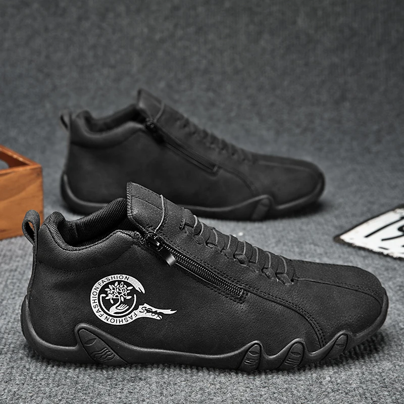 NONE Herren-Freizeitschuhe, seitlicher Reißverschluss, kurze Stiefel, vielseitige flache Schuhe, unten, Trbottomyy, modische Pu-Leder-Herrenschuhe, Frühling, geeignet für Outdoor-Sportarten 3