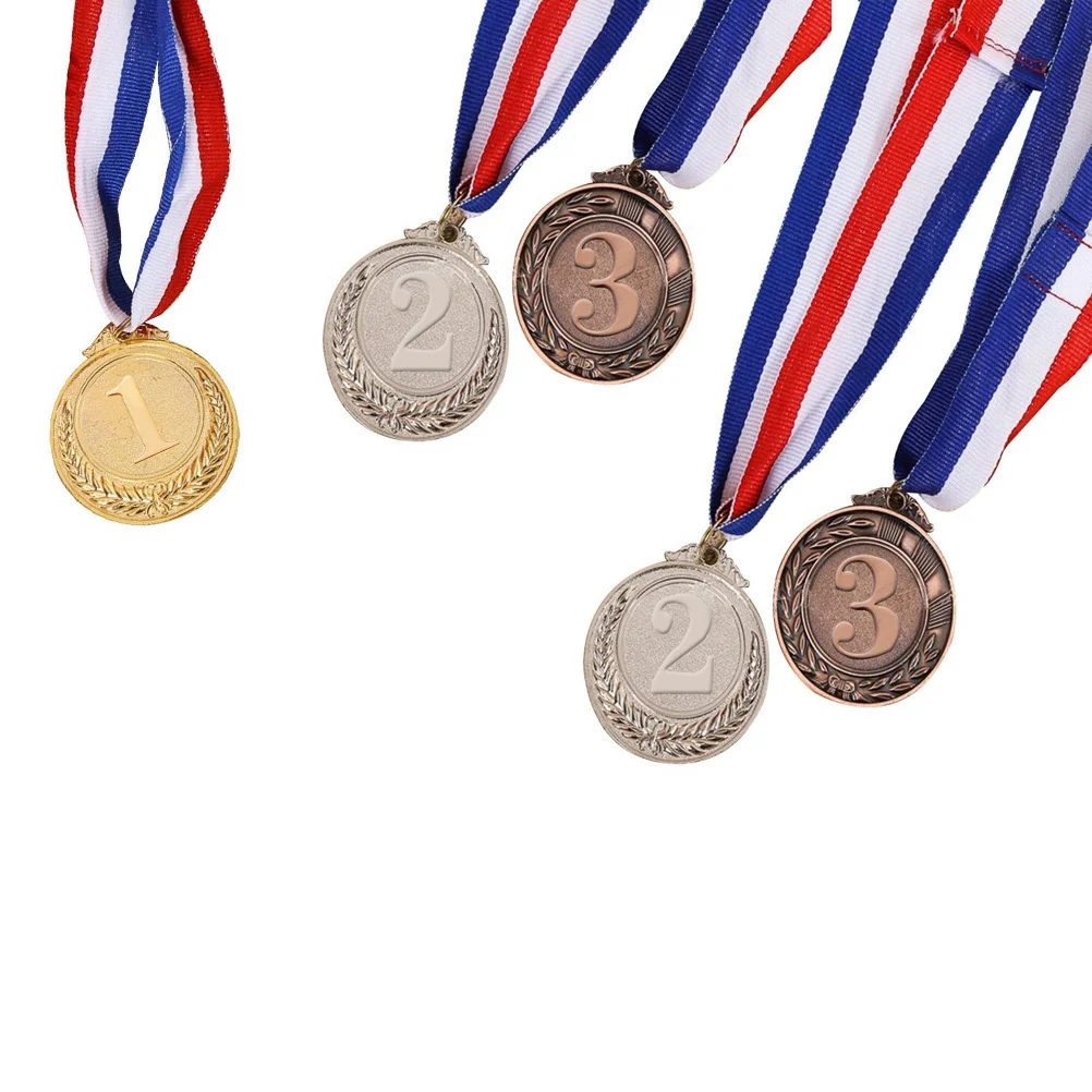 

5pcs Metal Award Medals with Neck Ribbon Gold Silver Bronze Style for Sports Academics or Any Competition (Diameter 51CM (Gold