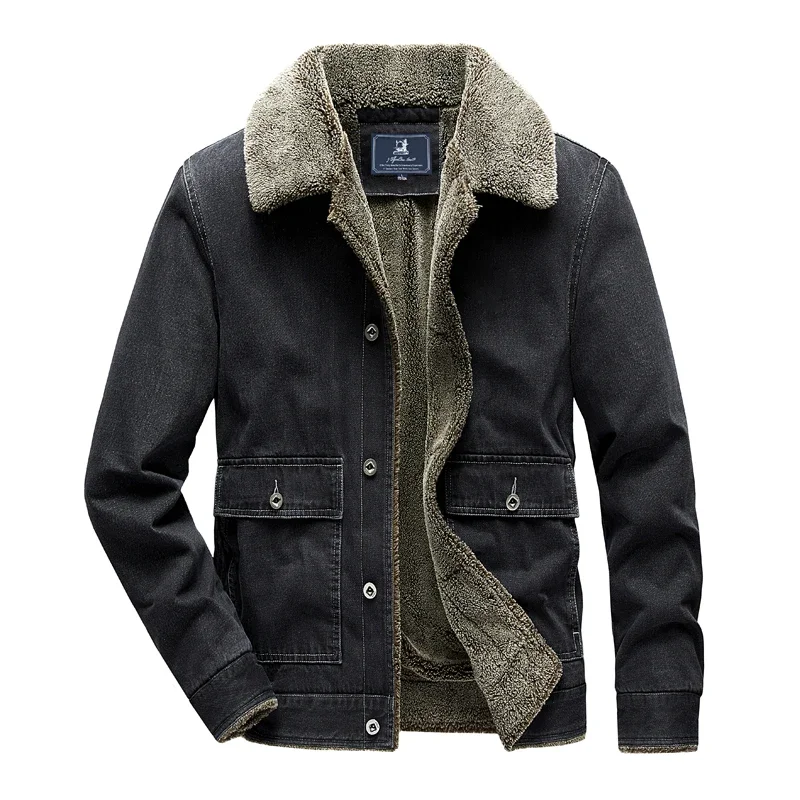 padded Denim Jacket Men's 2024 Winter New lambswool Thickened Casual Loose Retro Outdoor Travel Lapel Tops Men's Warm Coat