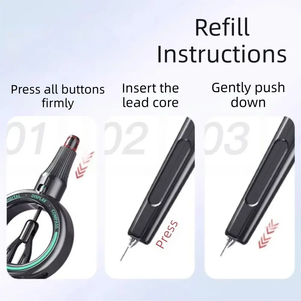 Push-action Digital Display Compass Retractable Safe Circle Drawing Gauge 0.5mm 2B Press Compass Ruler Learning Art Supplies