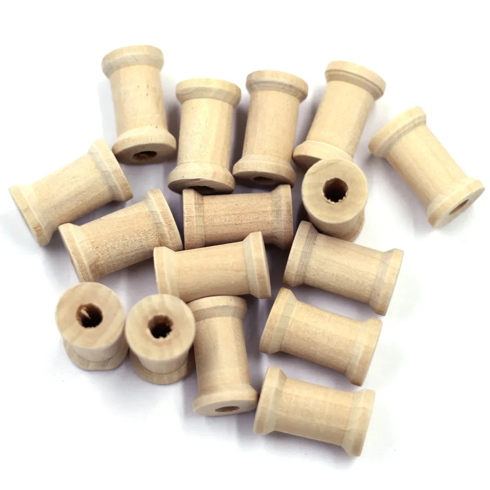 

Wood Empty Spool Reels Cylinder Wooden Thread Sewing Ribbon Textile Yarn Natural Color 27x17mm 20Pcs