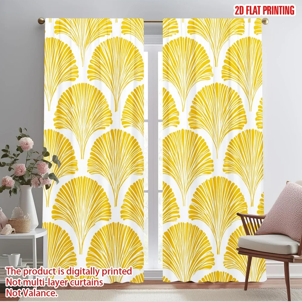 2pcs,2D plane printing Curtains Roller Blinds Art Deco Shell Fans Versatile Durable Polyester (without rod) Home Decor for