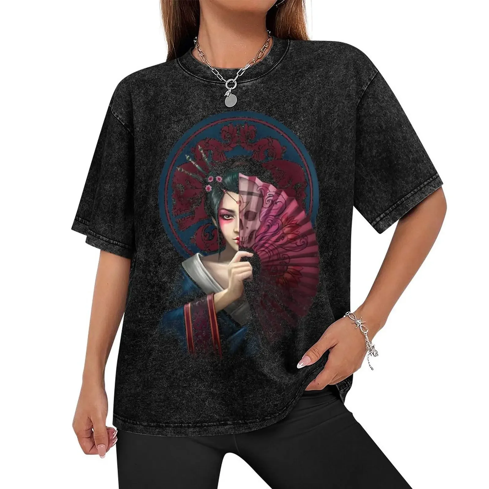 Geisha Warrior T-Shirt basketball graphic tees tops man clothes Men's cotton t-shirt