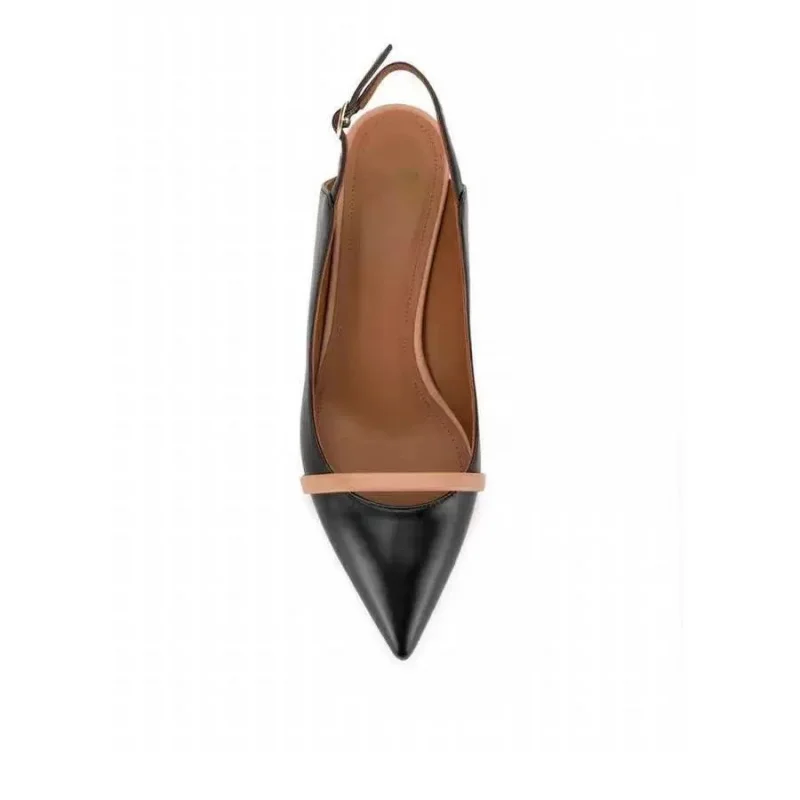 Beige Nude Color Pointed Black Strap High-Heeled Sandals Women Big Size 43 Elegant Shallow Slingback Stiletto Heels Shoes