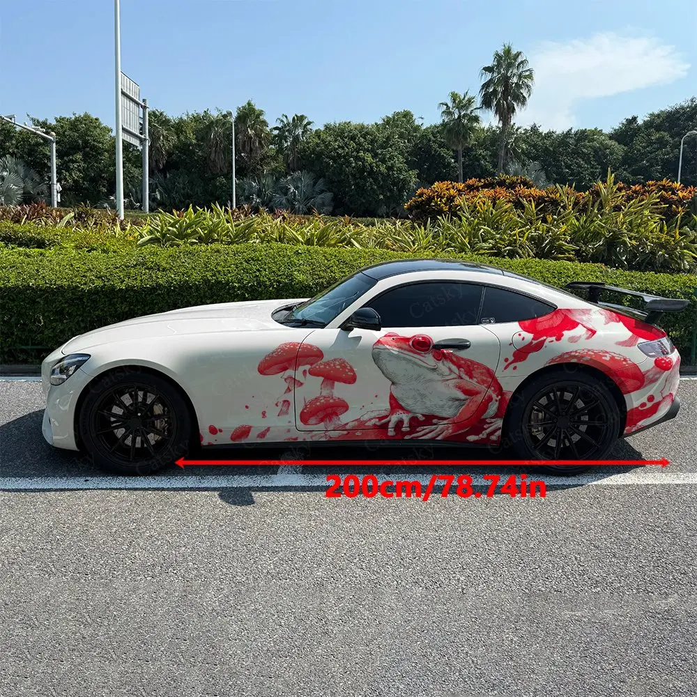 2pcs Red Marsh Spirit Frog, Durable, Fade-resistant, Enhance Vehicle Aesthetics With Bold Artistic Design Car Vinyl Wraps