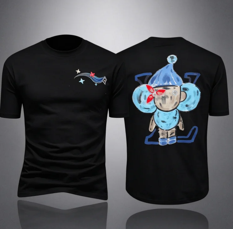2026 new White double-sided print short sleeve tee, hand-painted cartoon doll graffiti print, fresh casual street style, unisex