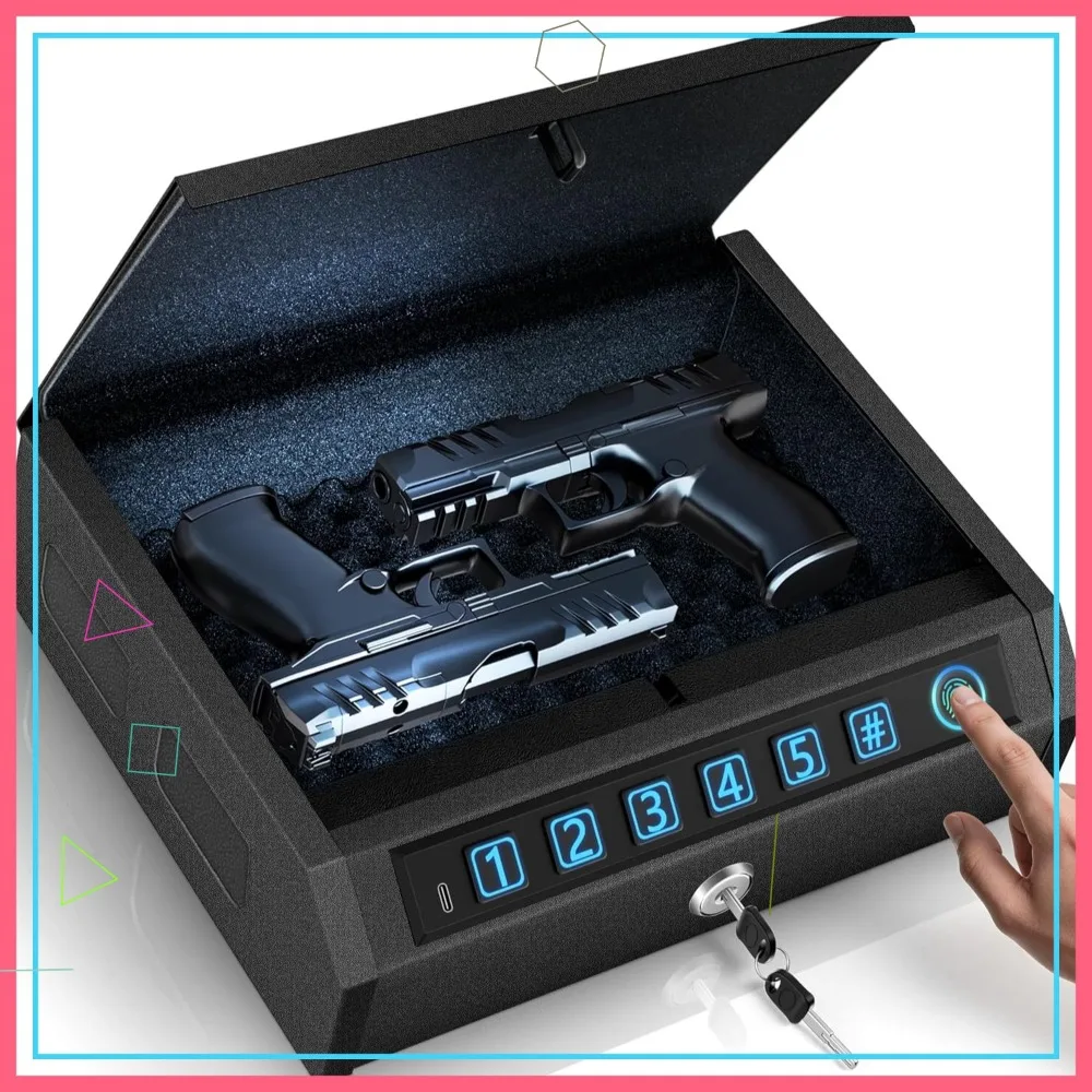 

Biometric Handgun Safe with Drop Slot, Quick Access, LED Light, 3-Way Unlock Fingerprint PIN Key, Carbon Steel Cable for Car