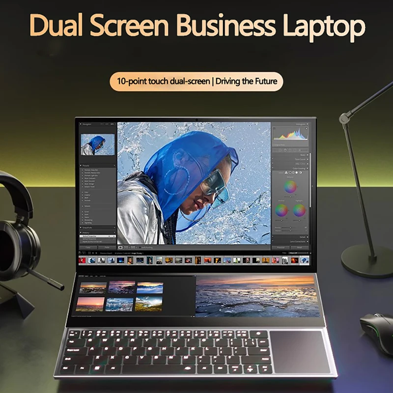 Dual Screen Laptop Intel Core i9-10885H 16.1+14.1 Inch 5.3GHz 64GB DDR4 4TB SSD 8Cores 16 Threads HD Camera Portables Computer