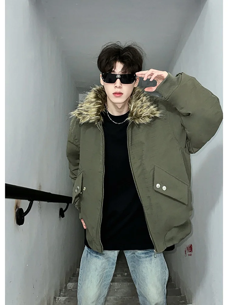 

Military een Cotton Jaet Men's Winter Fur Collar Sli Casual Cleanfit Outerwear Warmth Polyester Filling Zipper Closure