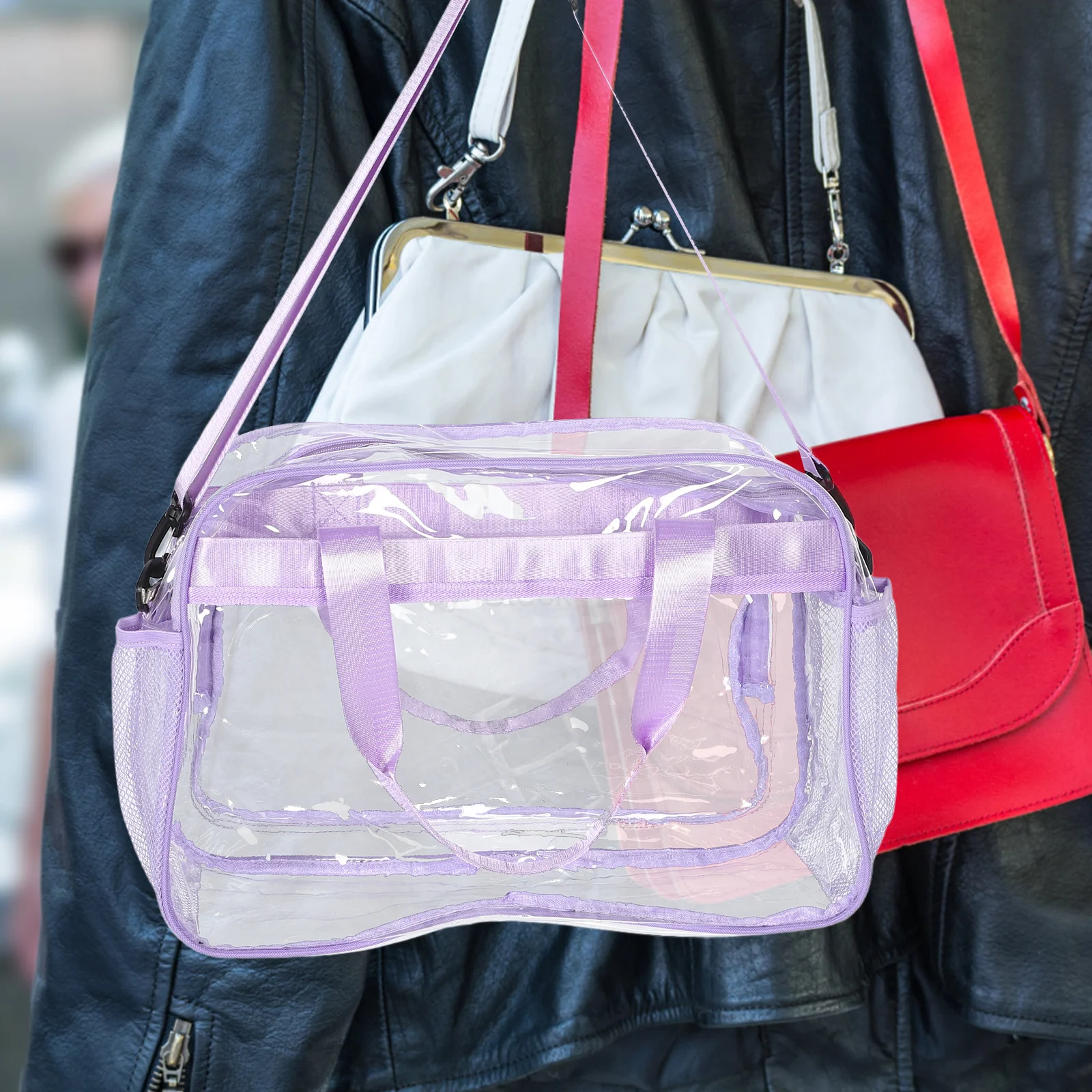 Large Capacity Transparent Tote Bag for Women PVC Clear Gym Travel Handbag Crossbody Organizer for Work Stadium Makeup