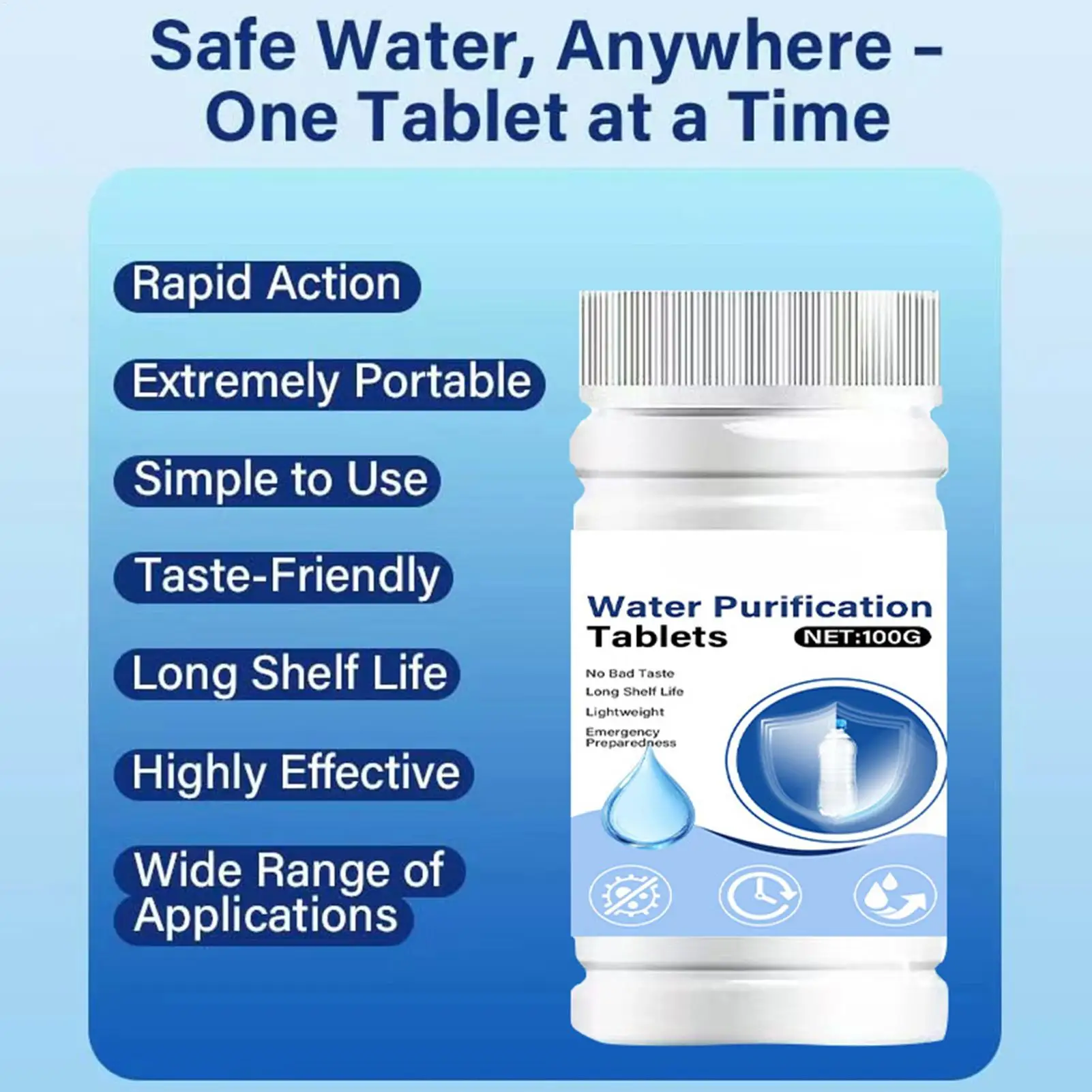 Picture 5: Potable Water Purification Tablets Safe Odorless Portable Effective Camping Hiking Water Filter Tablets for Backpacking Hunting