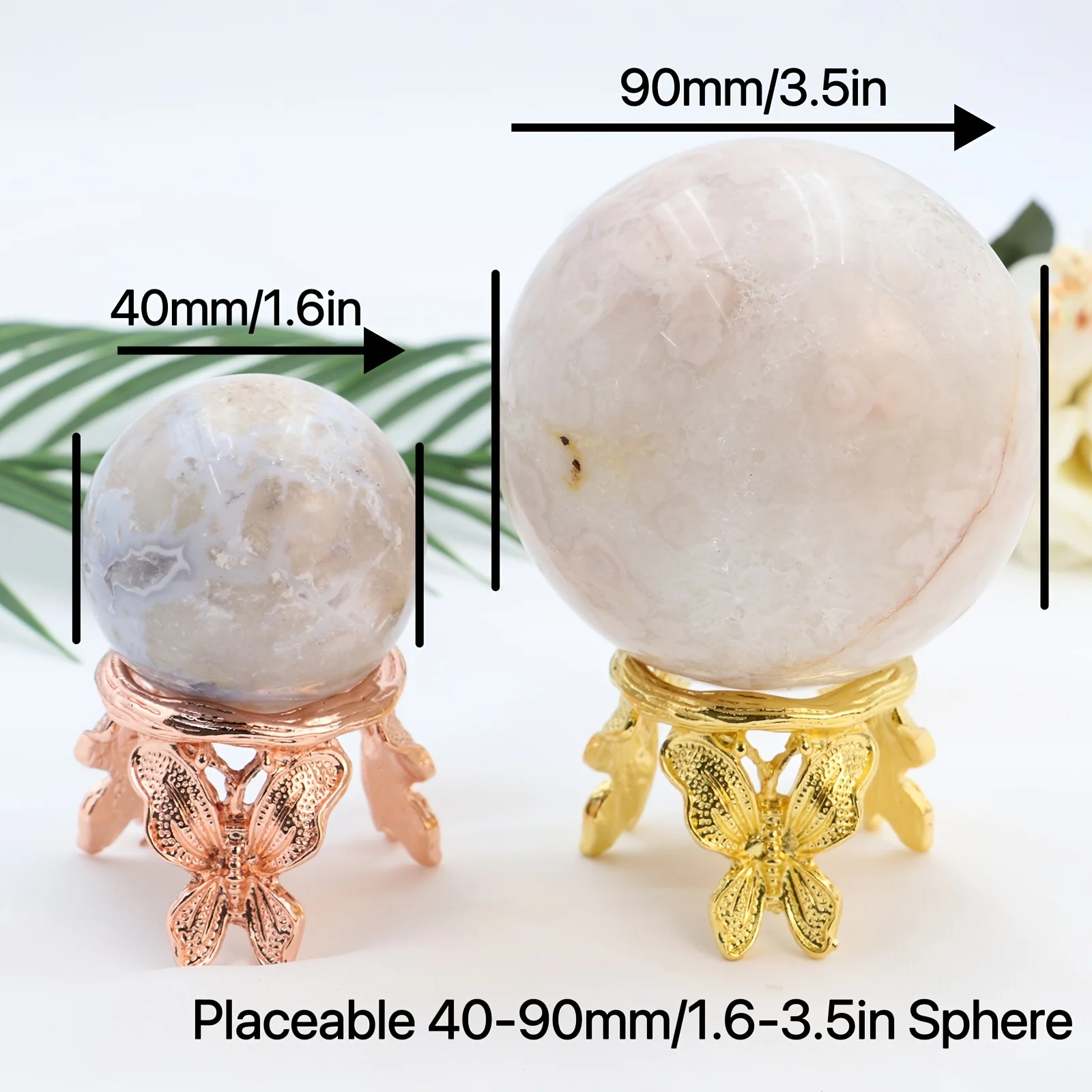 1pc Place 40-90mm Natural Crystal Ball Butterfly Base Metal Holder Sphere Stand Home Decoration To Send Friends Family