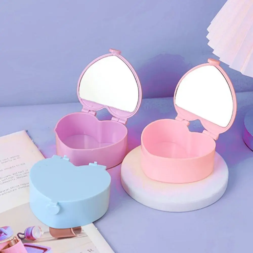 Portable Cute Heart-shaped Storage Box With Mirror Safe Children's Desktop Jewelry Box Non-toxic Handheld Mirror Box Kids