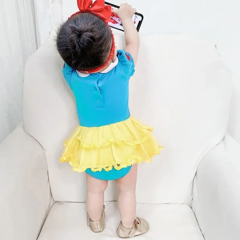 Baby Girl Romper Suit Jumpsuit Headband Newborn Girl Princess Dress Baby Snow White Cinderella Mermaid Jumpsuit 3-18 Months