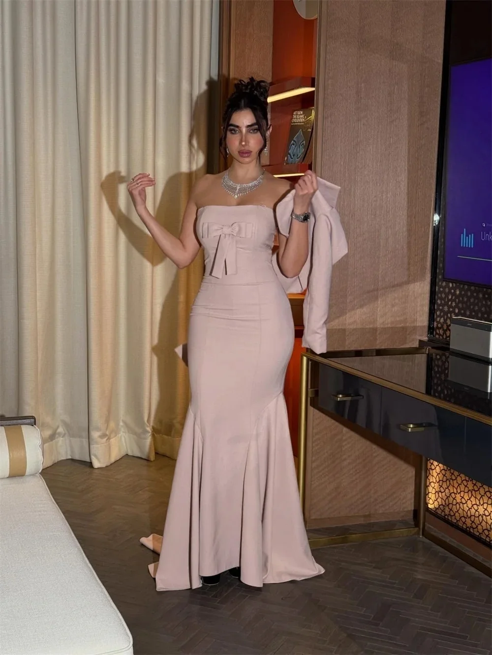 

Strapless Party Long Bespoke Occasion Gown Evening Dresses Prom Pastrol Unisex Jersey Retro Dubai Saudi Arabic Customized
