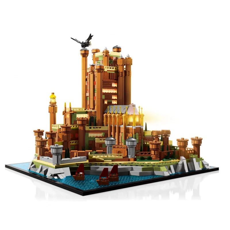 中世の赤い城の建築ブロックセット - 詳細なドラゴンをテーマにした石の要塞モデル、家の装飾、子供のおもちゃ、ギフトに