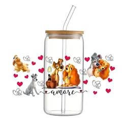 Disney Cartoon Lady And The Tramp UV DTF Transfer Sticker Waterproof Transfers Decals For 16oz Glass Cup Wrap Stickers