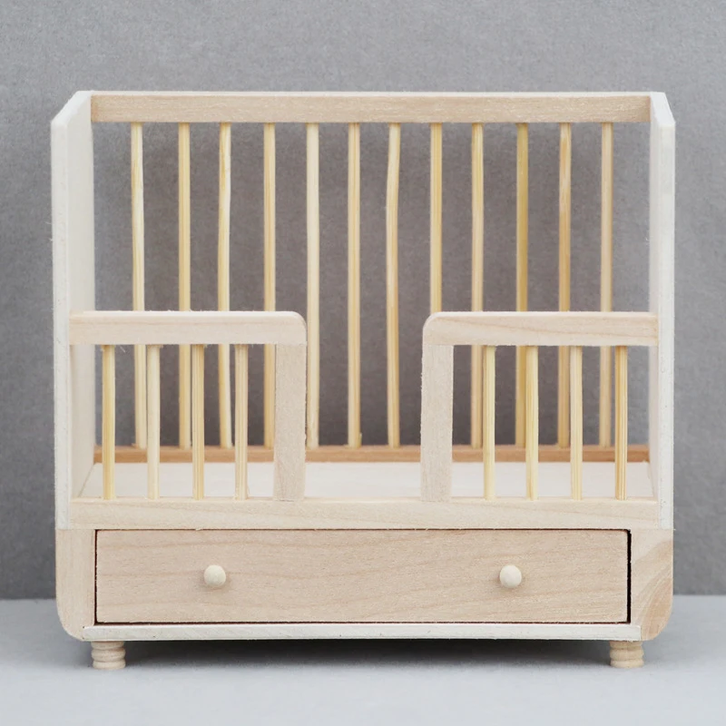 1Pc Poppenhuis Miniatuur Houten Babybedje Wieg Meubels Model 1:12 Poppenhuis Speelhuis Speelgoed Decor Accessoires