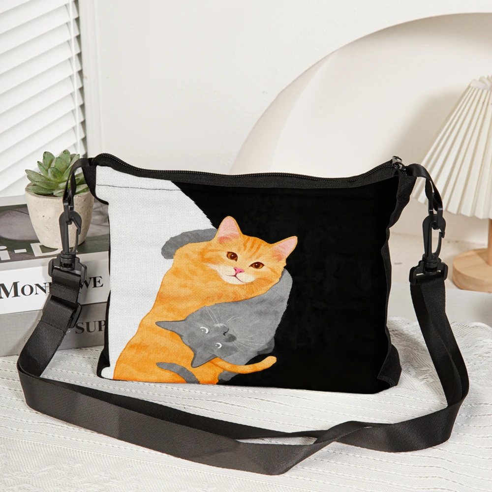 1pc Cat Print Crossbody Bag Black And White Cute Orange And Gray Cats Pattern Shoulder Bags For Women Girls Daily Use Shopping T